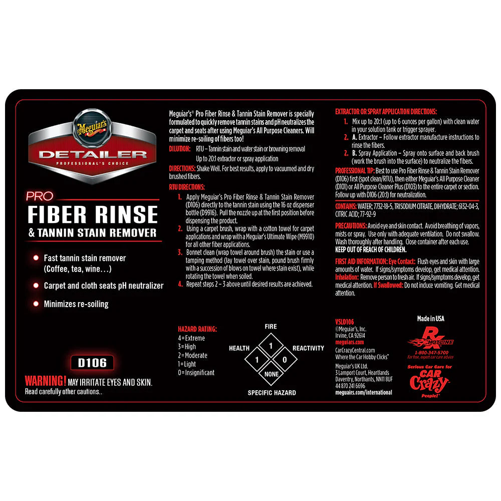 Meguiar's Secondary Label - Pro Fiber Rinse & Tannin Stain Remover #D106