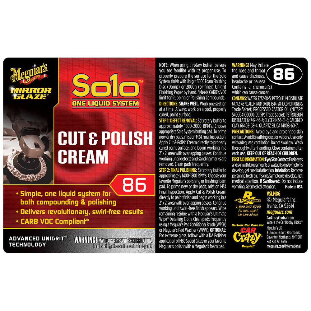 Meguiar's Secondary Label, Solo Cut & Polish Cream #86